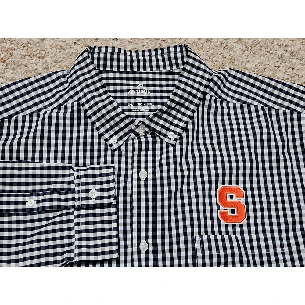 ANTIGUA Plaid Navy SYRACUSE Orangemen Long Sleeve Button Down Shirt 3XL
